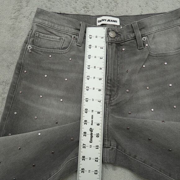 DKNY Jeans Women's Size 27 Gray High-Rise Wide-Leg Denim 31" Inseam Embellished - Picture 9 of 16